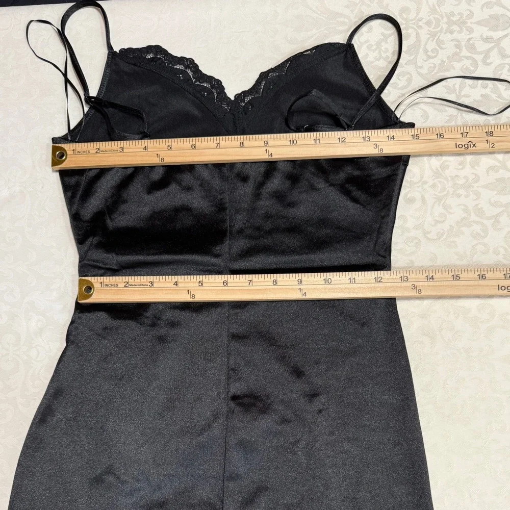 4 Hearts Slip Dress Womens M Black Lace Trim Mini Ruched Satin Cocktail Glam - Picture 9 of 11